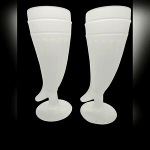 Vintage Indiana Glass Tiara Frosted Viking Horn Beer Steins Glasses Set Of 2